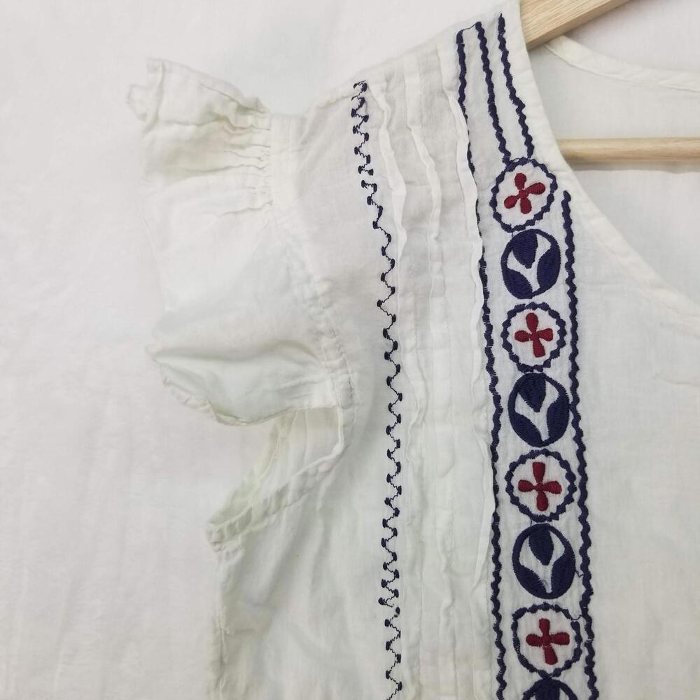 Rod's 100% Cotton Embroidered Ruffled Top Womens Medium Off White Sleeveless - Picture 3 of 8